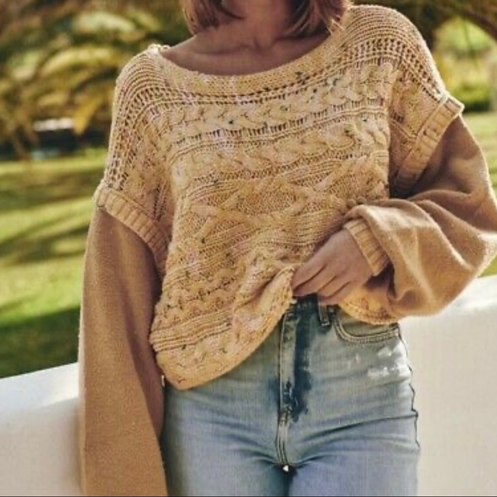 Free People Yellow Multicolored Speck Honey Cable Knit Pullover Sweater (SOLD) - Picture 1 of 7